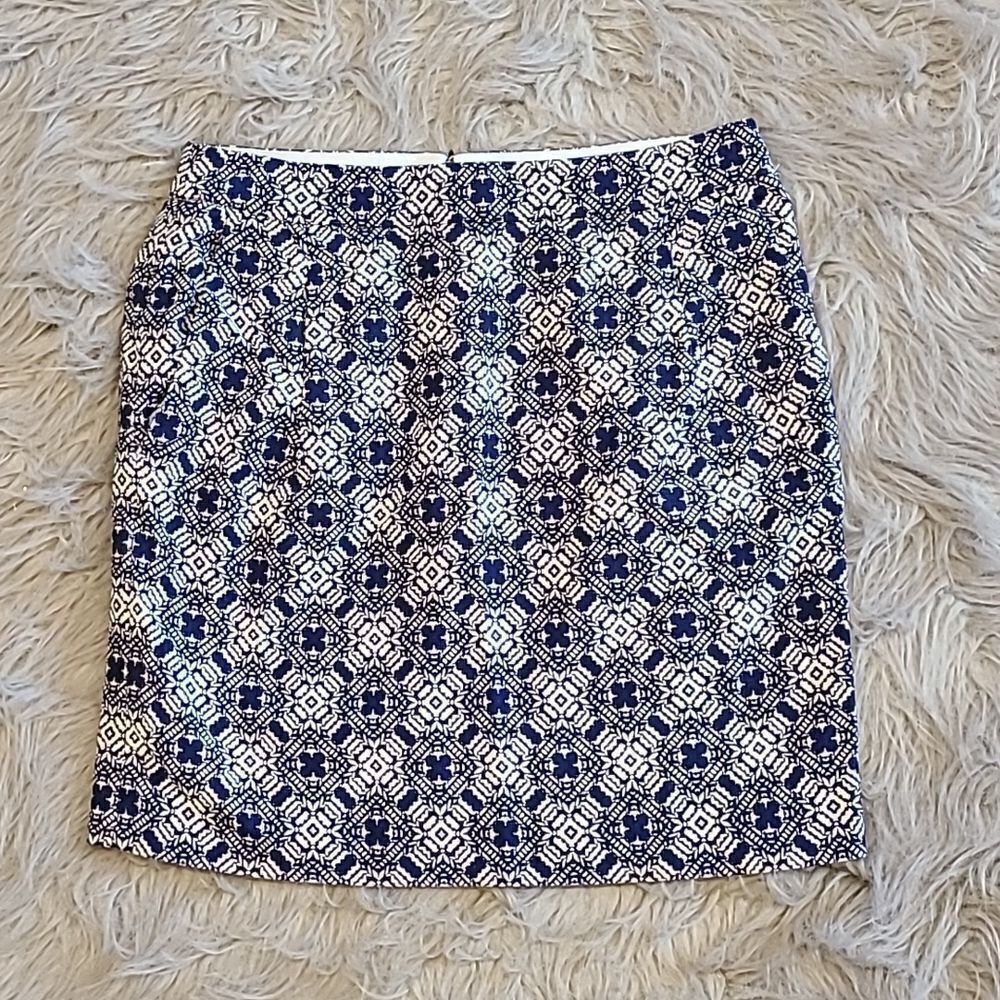 Jcrew womens blue and white floral pattern thick cotton fitted skirt‎ size 0